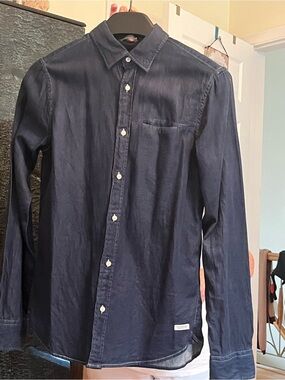 Scotch & Soda Men's Navy Recycled Cotton “Denim Look” Button-Down